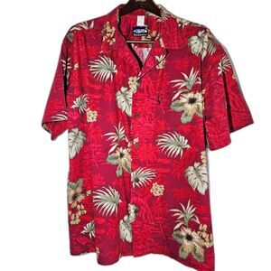 Palmwave Vintage Hawaii Men's 100% Cotton Floral Shirt Red White & Tan sz 2XL